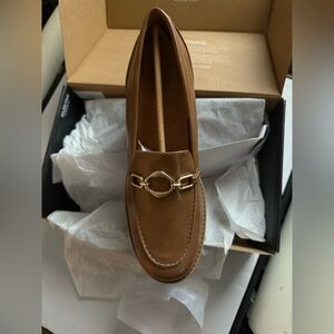 Naturalizer Cabaret Slip On Loafer in Dark Bamboo with platform heel size 9.5W